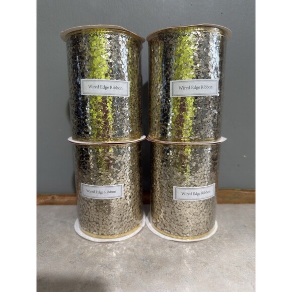 Other - New Chunky Glitter 4in X 30 Ft Total 120 Ft Wired Edge Mesh Ribbon Lot Of 4